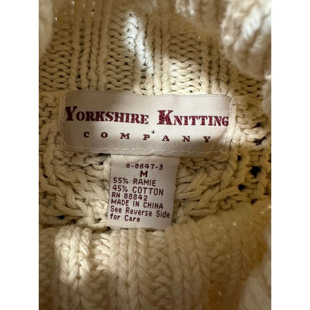 Yorkshire Knitting Co Cable Knit Fisherman Sweater Cream Women M Turtle Neck - Picture 2 of 8